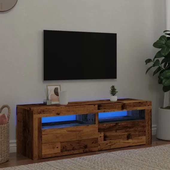 Szybka dostawa Szafka pod TV z oświetleniem LED, stare drewno, 120x35x40 cm Lumarko! - Hurtownia wielobranżowa Lumarko